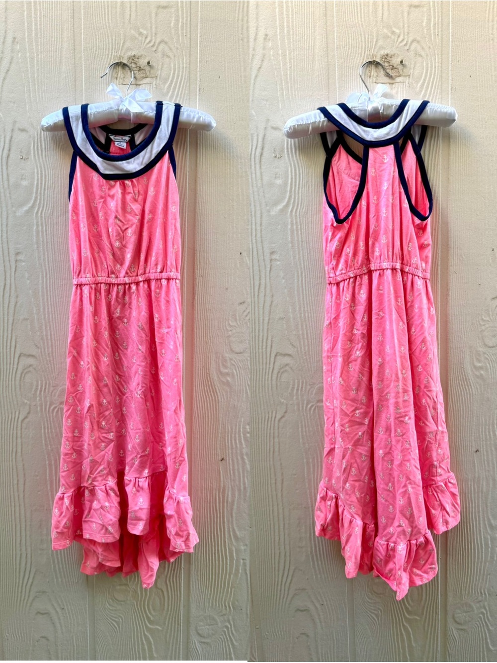 Girls Pink Halter Dress with Navy Trim